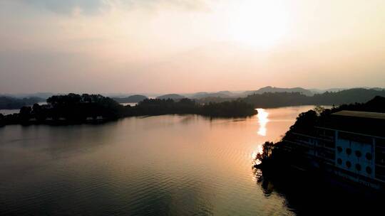 4k航拍生态河林湖泊岛屿日出日落自然美景视频素材模板下载
