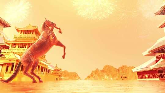 马踏长城新春贺岁动画 视频素材