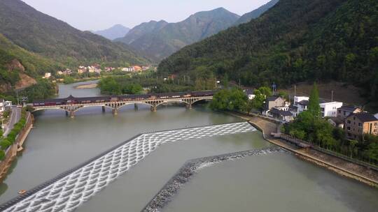 航拍杭州市富阳区鳞龙坝视频合集