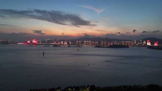 福建厦门城市晚霞夜幕降临夜景航拍