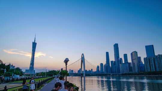 广州珠江夜景 珠江新城延时 日转夜亮灯