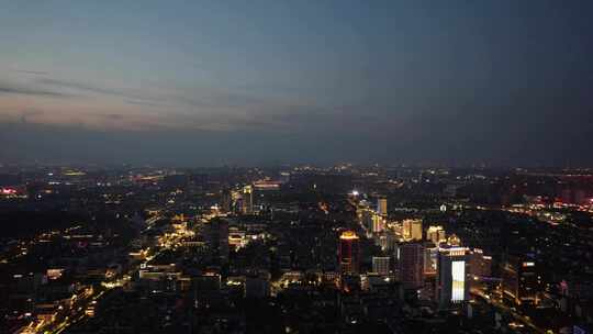 浙江绍兴城市夜幕降临夜景晚霞航拍