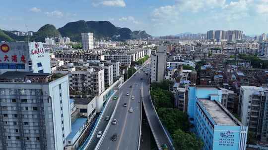 广西柳州飞蛾立交桥城市交通航拍