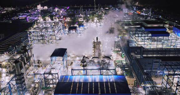 宁波石油化工企业炼油厂夜晚4k航拍