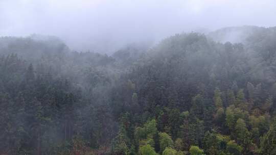 云雾缭绕的洞口雪峰山山间村庄风景