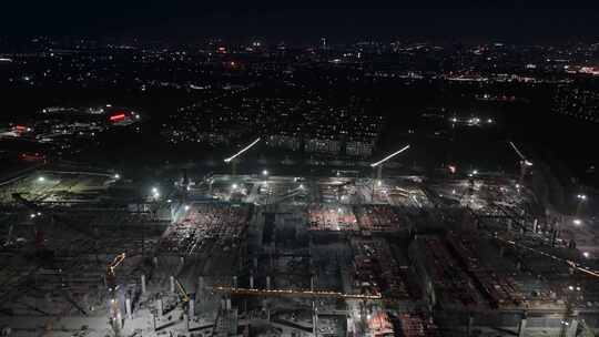 建设中的上海松江枢纽工地夜景