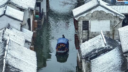 江南水乡古镇雪景航拍