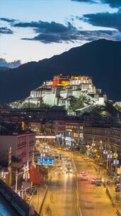 西藏拉萨市城市风景日落夜景延时