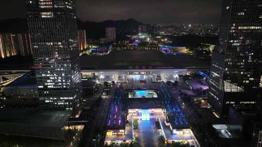 广东深圳北站夜景航拍城市地标风景风光