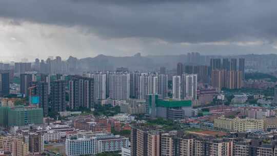 4K深圳龙华福城下雨延时