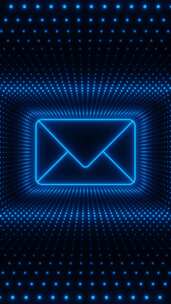 垂直视频蓝色霓虹灯电子邮件标志与波点走马