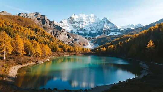 唯美九寨沟雪山秋色湖泊倒影视频