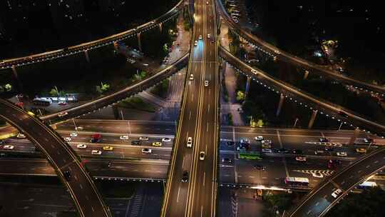 车水马龙的立交桥 夜景航拍