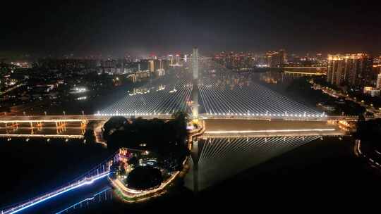 福州台江区三县洲大桥江心公园航拍夜晚夜景