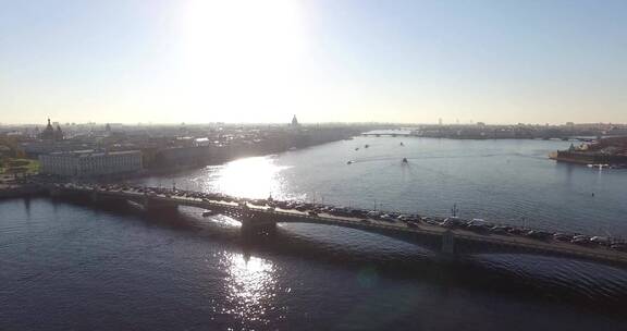 俄罗斯伏尔加河江面大桥航拍