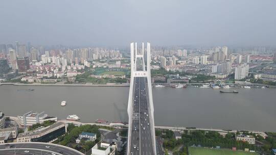 上海南浦大桥车流黄浦江全景特写4K视频素材模板下载