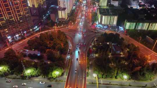 长沙夜景橘子洲大桥湘江中路车流交通航拍立