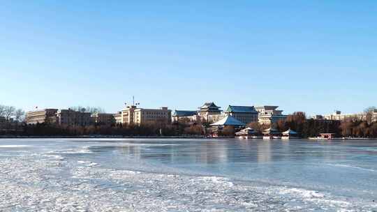 北京冬季北海公园雪景游玩