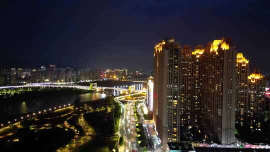 航拍福建泉州江滨北路交通夜景视频素材模板下载