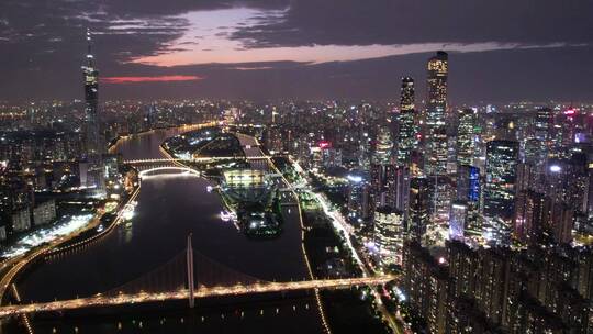 广州 城市 夜景 天际线 夕阳 夜晚 车流