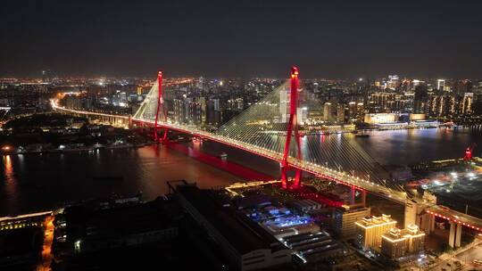 上海杨浦大桥夜景环绕延时