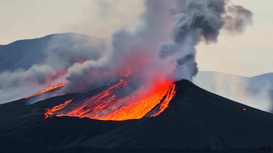 火山喷发 岩浆飞溅 熔岩炙热 烟柱冲天