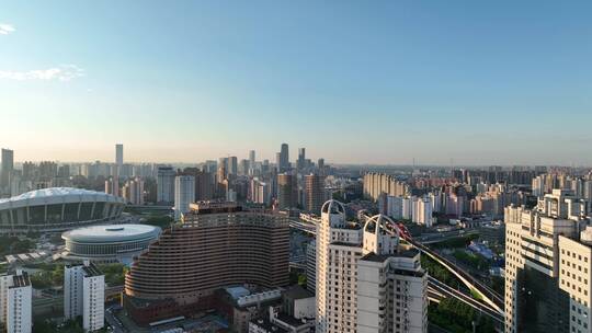 上海体育场清晨航拍空镜视频素材模板下载