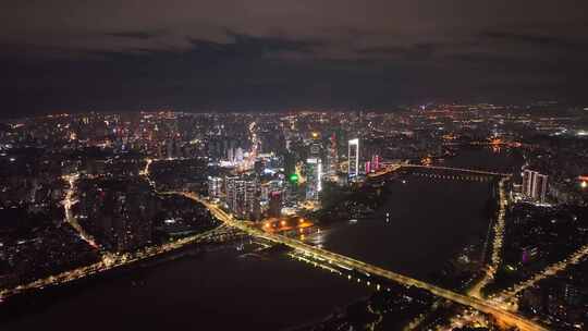 航拍福州闽江两岸风光夜景城市夜晚高空风景