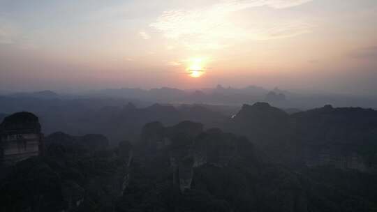 广东韶关丹霞山5A景区晚霞日落夕阳航拍