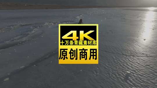 青海海南青海湖冬季冰面航拍视频高清在线视频素材下载