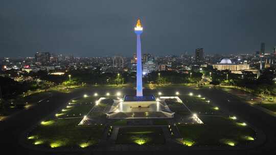 印尼雅加达独立广场国家纪念碑航拍城市风光视频素材模板下载