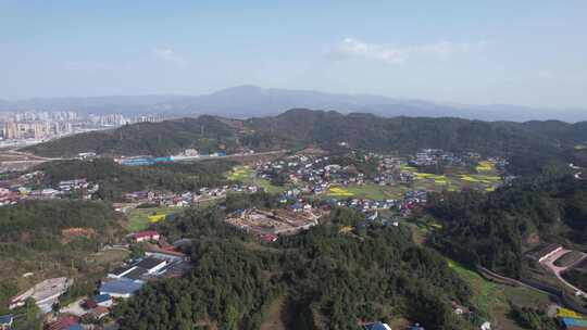 美丽乡村田园油菜花丘陵山川航拍