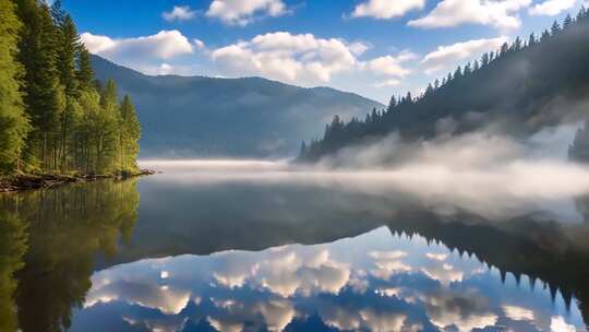 山林湖泊云雾倒影美景