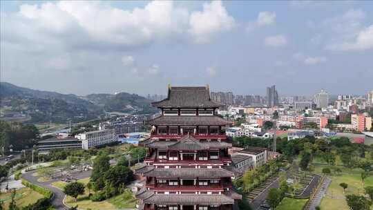 古风建筑多层塔楼鸟瞰全景宜宾东楼