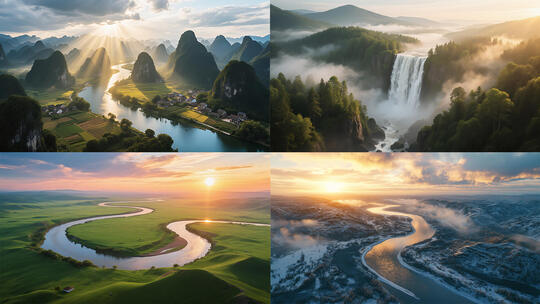 壮丽山河流长江黄河冰川雪山云海瀑布