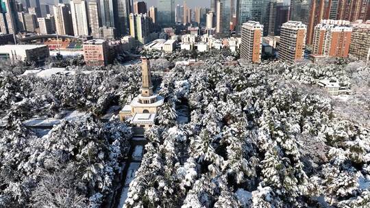 长沙地标雪景烈士公园纪念碑雪景