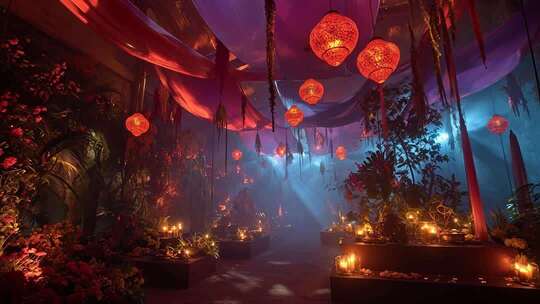 中式灯笼装饰的婚庆场景