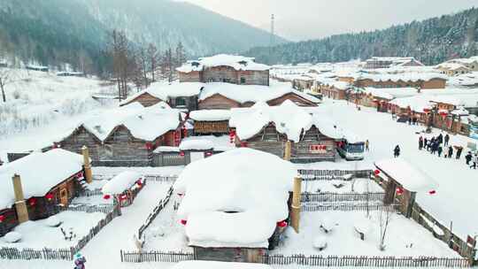 中国黑龙江雪乡风景区航拍风光