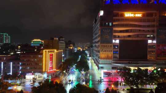 甘肃张掖城市大景夜景灯光航拍