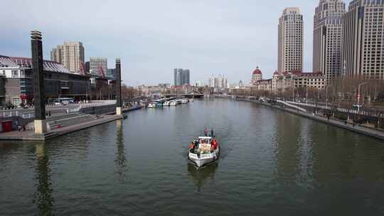 天津海河风景线古文化街码头城市风光航拍