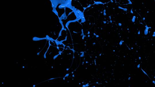 蓝色液体颜料泼洒水珠飞溅下落 (2)
