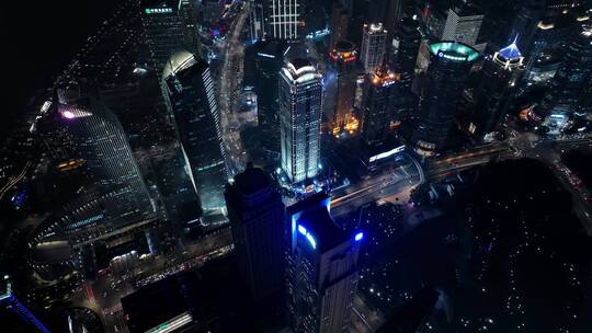 上海陆家嘴金融城俯视夜景航拍