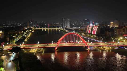 四川德阳彩虹桥夜景灯光航拍