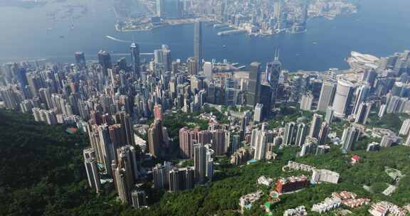 香港港岛中环航拍 晴天城市大景