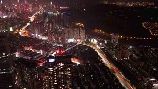 延时深圳地标建筑帝王大厦深圳河夜景车流