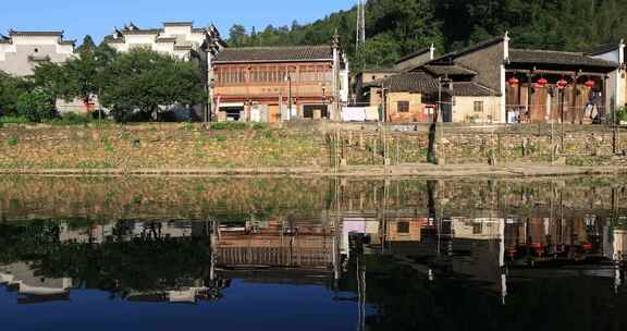 唯美清晨金色阳光古建筑沿河美丽光影 瑶里