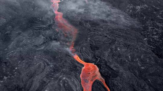航拍火山活动 岩浆流动