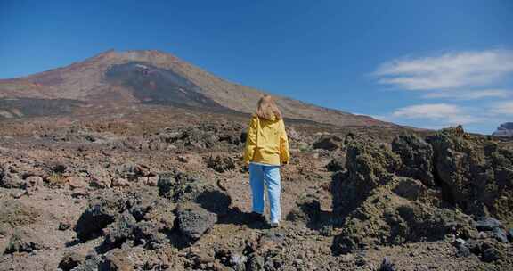 女人，徒步旅行，泰德，火山