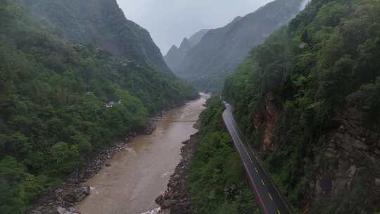 云南怒江大峡谷福贡县G219公路航拍风光