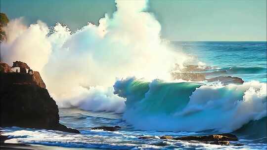 大海海洋海浪海边沙滩海水特写唯美巨浪浪花